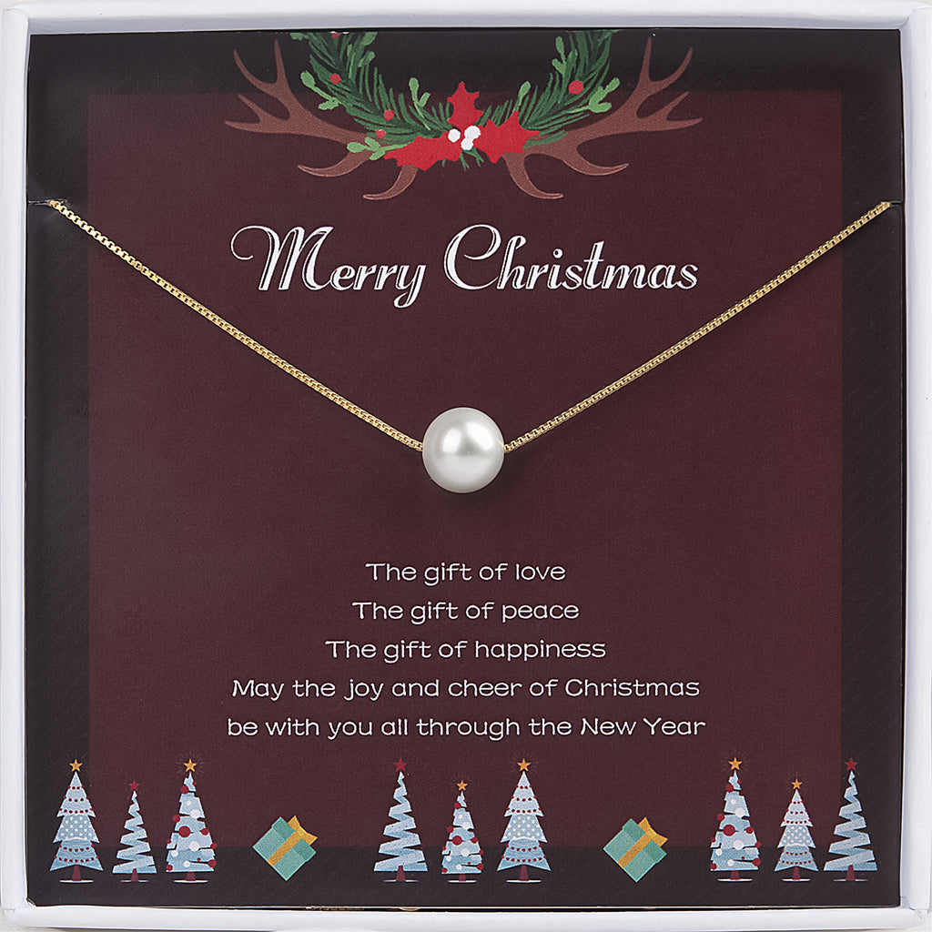 "Merry Christmas" Card and Pearl Necklace