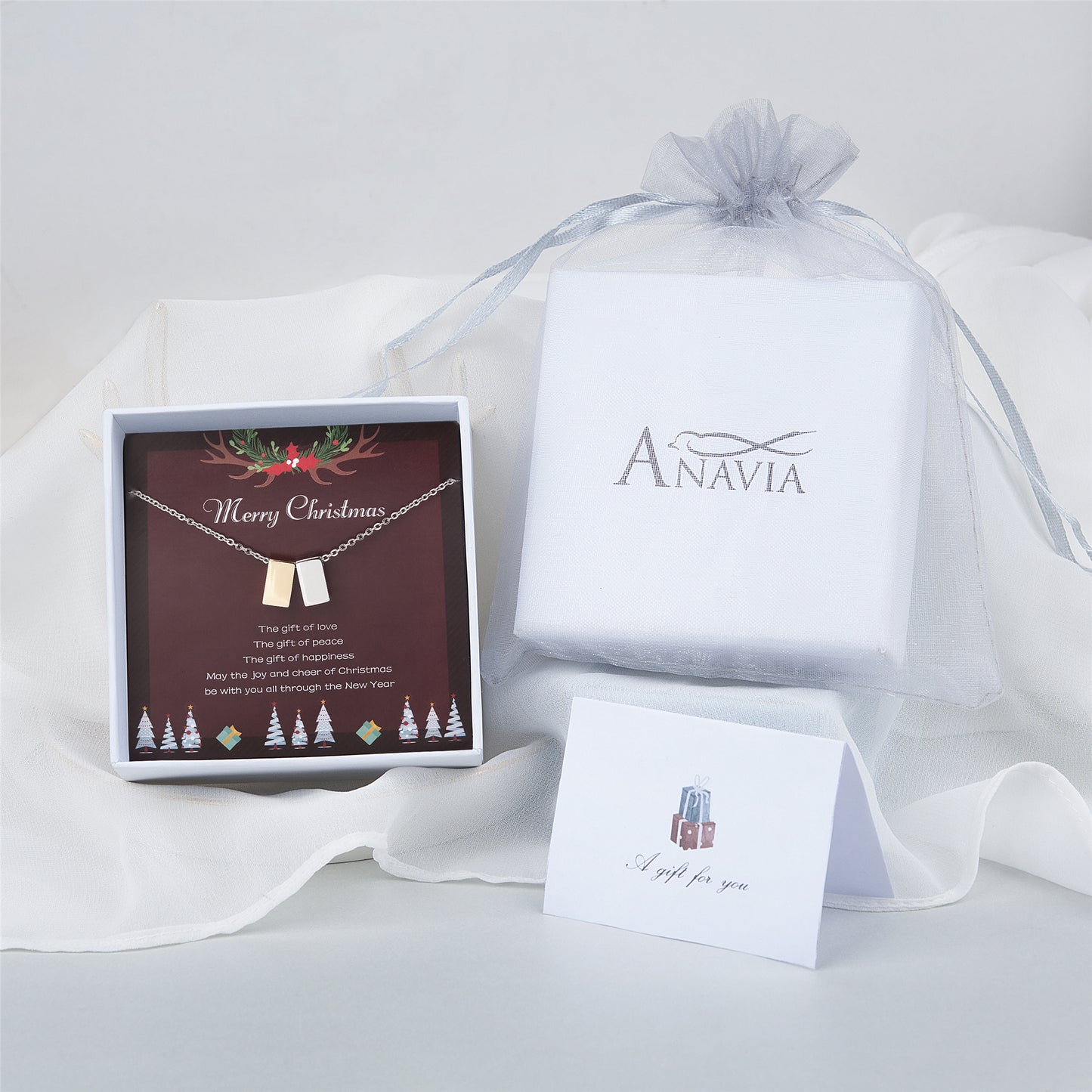 "Merry Christmas" Card and Cube Necklace