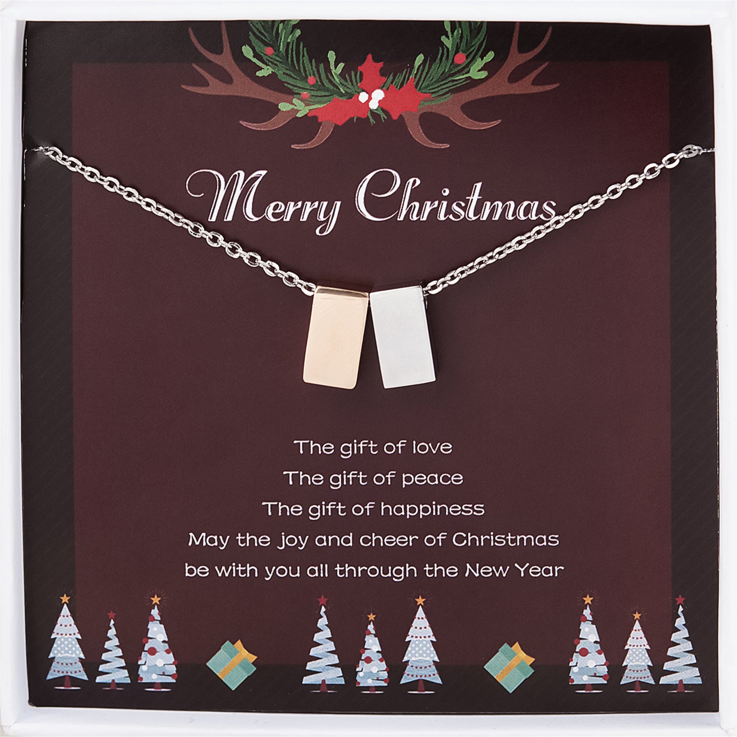 "Merry Christmas" Card and Cube Necklace