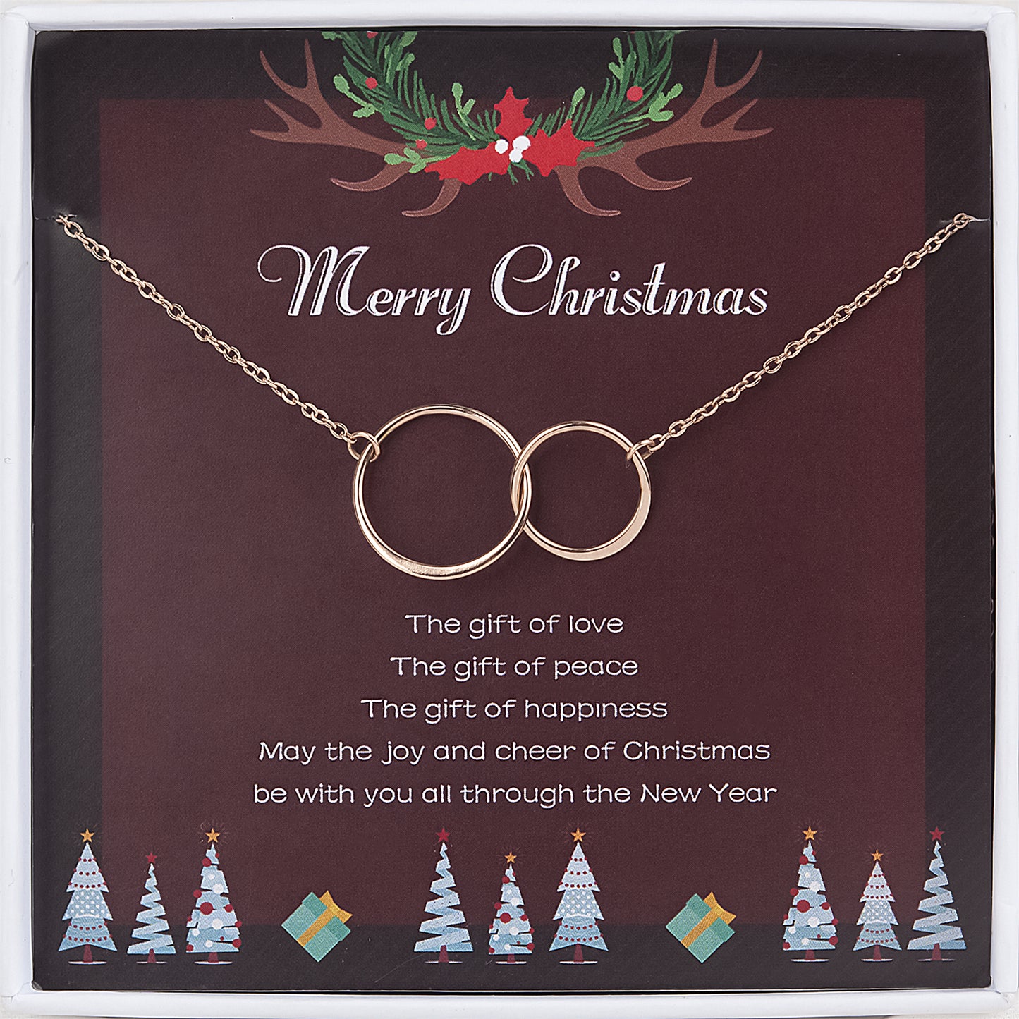 Merry Christmas Card and Infinity Rings Necklace Gift Set