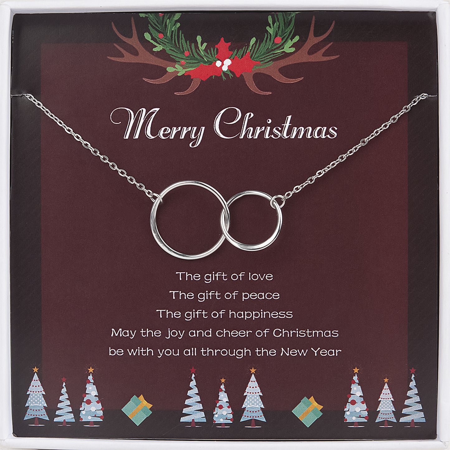 Merry Christmas Card and Infinity Rings Necklace Gift Set