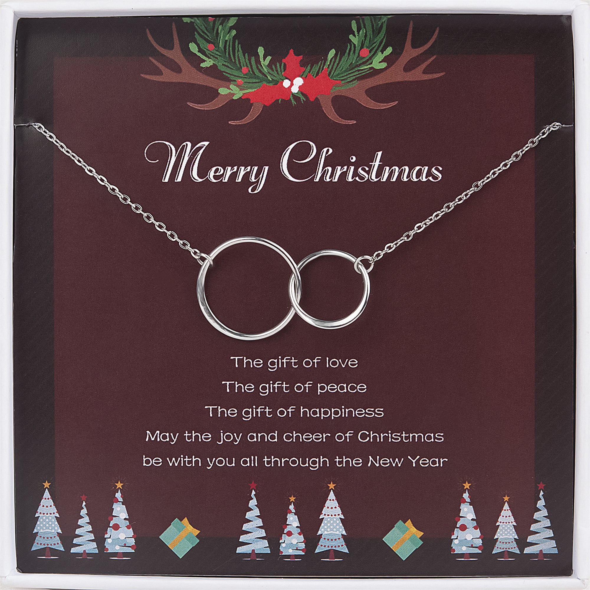 Merry Christmas Card and Infinity Rings Necklace Gift Set