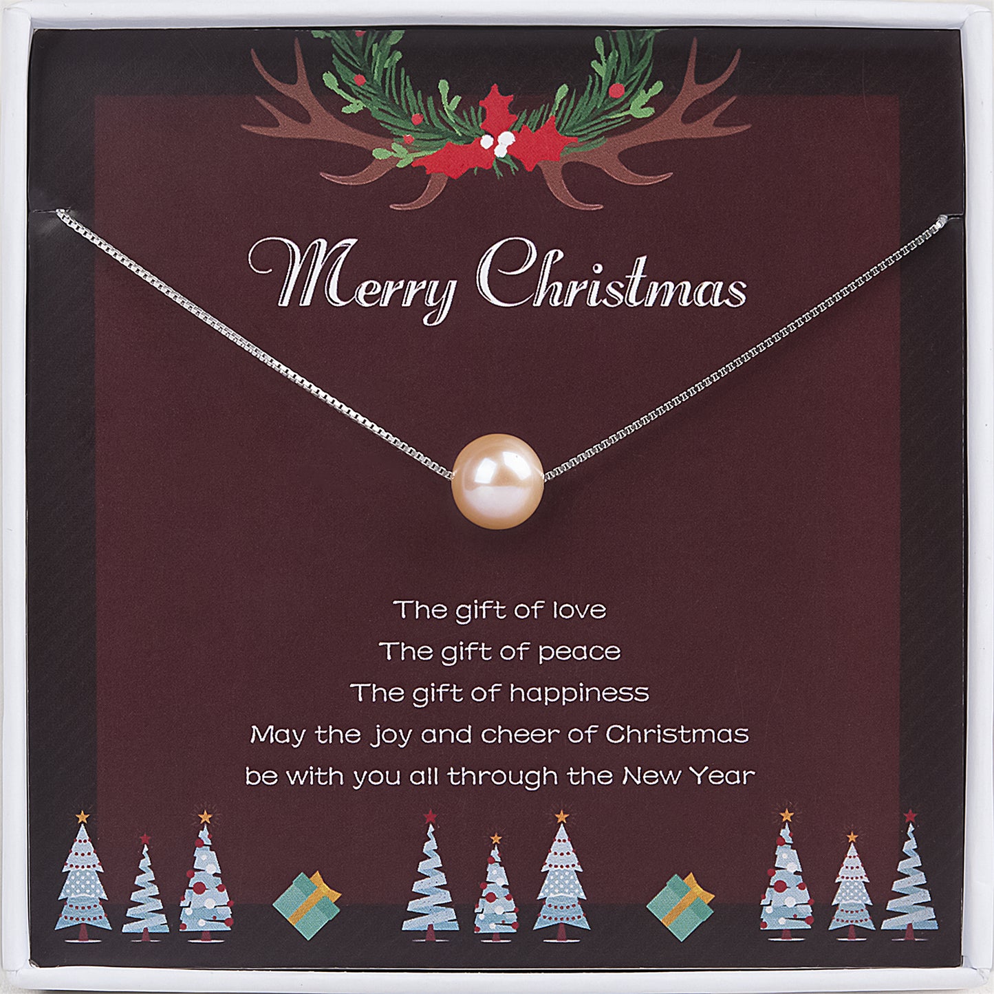 "Merry Christmas" Card and Pearl Necklace