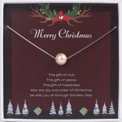 "Merry Christmas" Card and Pearl Necklace