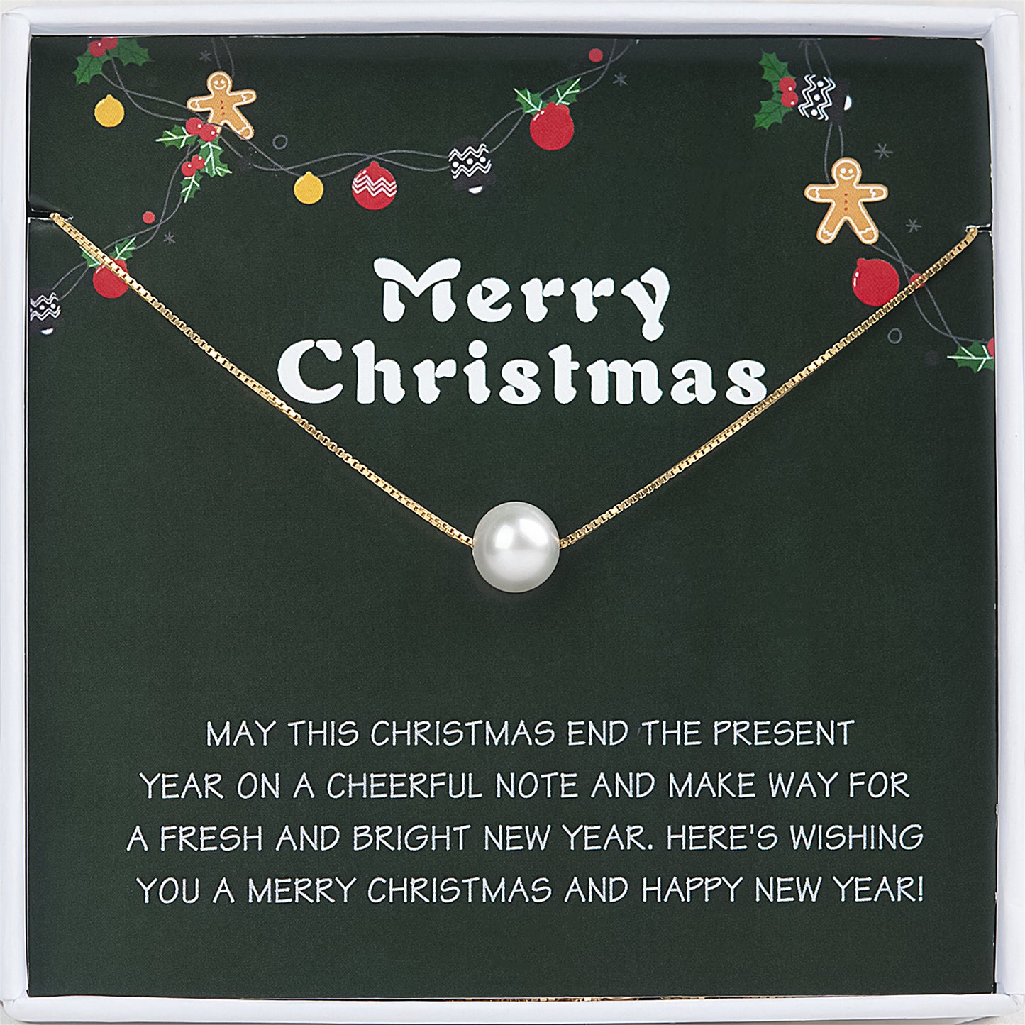 "Merry Christmas" Card and Pearl Necklace