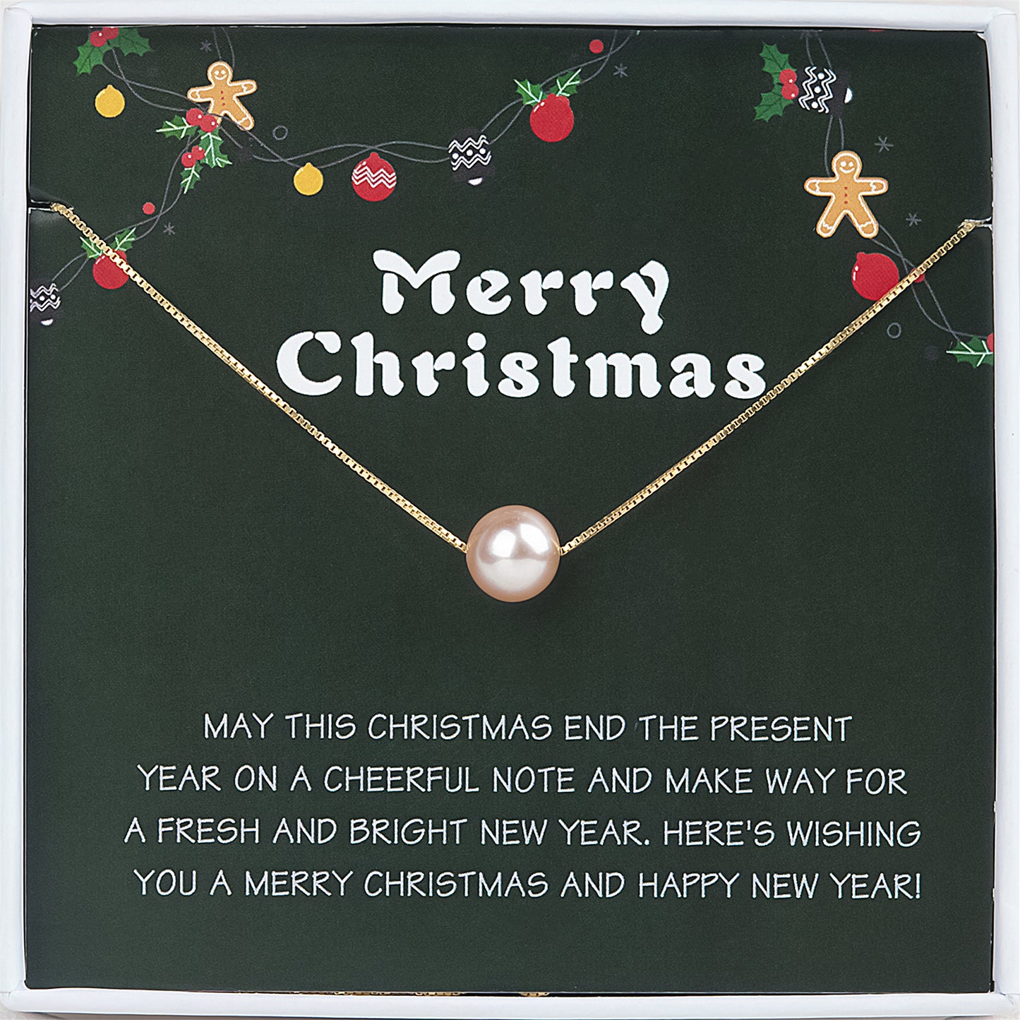 "Merry Christmas" Card and Pearl Necklace