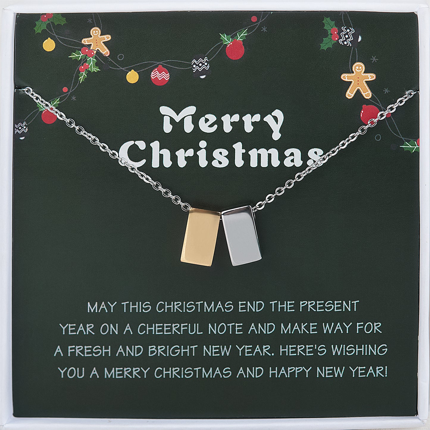 "Merry Christmas" Card and Cube Necklace