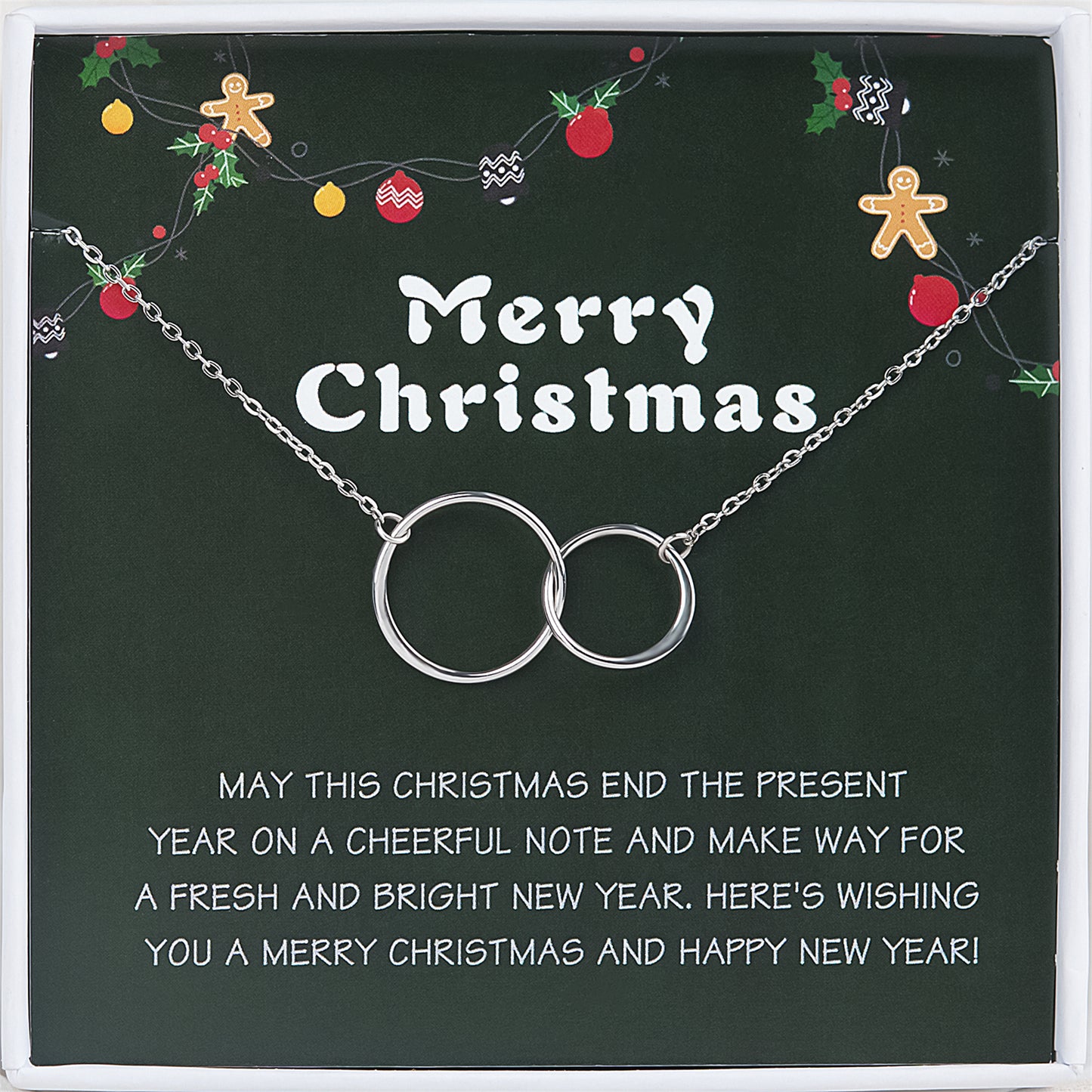 "Merry Christmas" Card and Infinity Rings Necklace