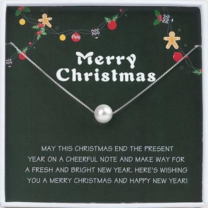 "Merry Christmas" Card and Pearl Necklace