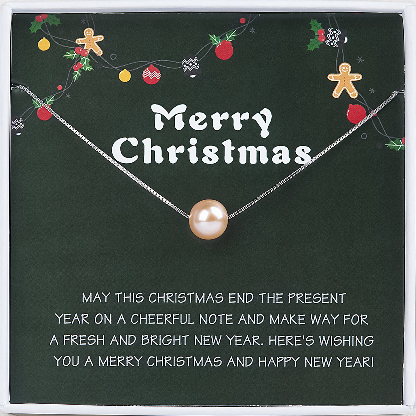 "Merry Christmas" Card and Pearl Necklace