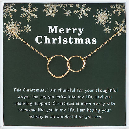 Merry Christmas Card and Infinity Rings Necklace Jewelry Gift Set