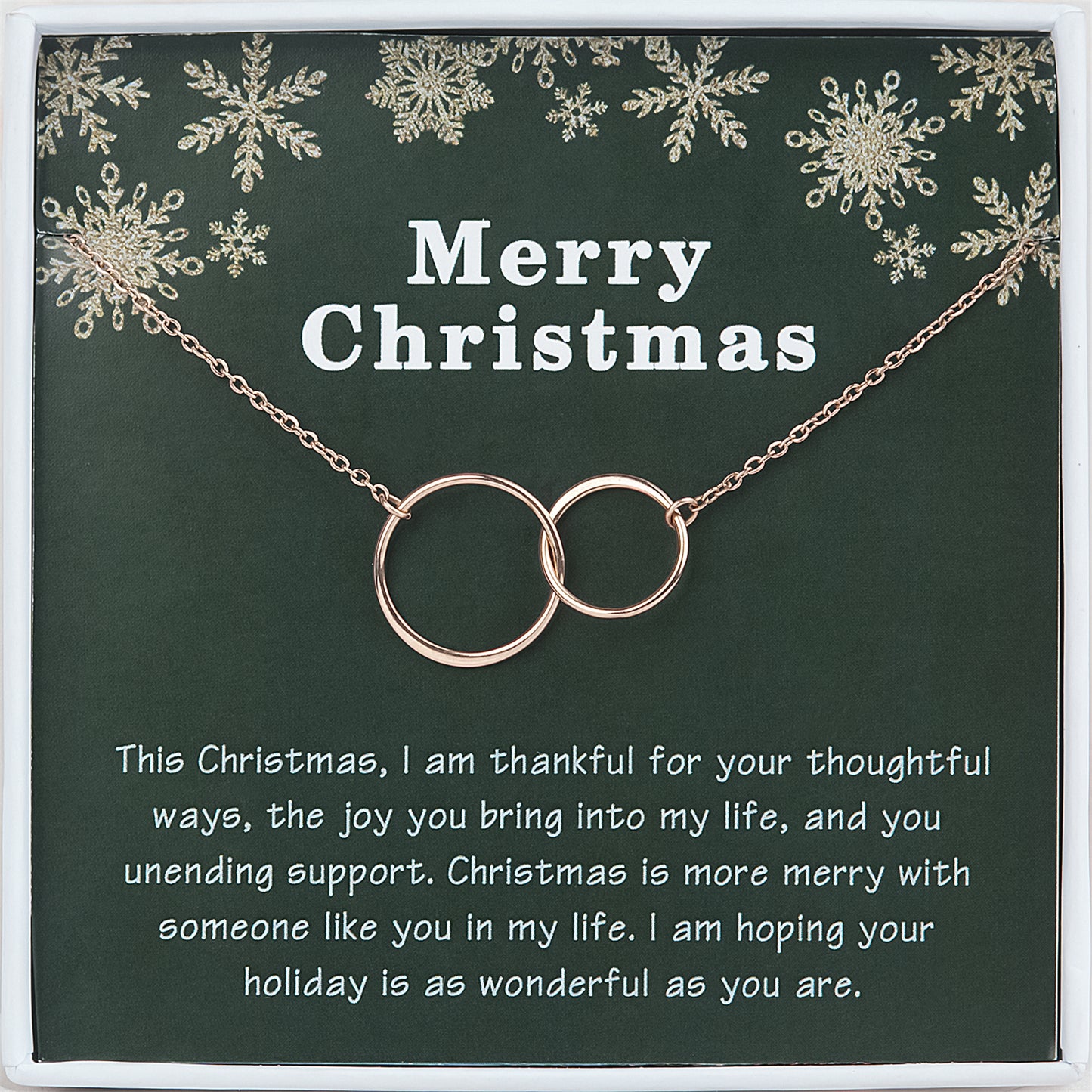 Merry Christmas Card and Infinity Rings Necklace Jewelry Gift Set