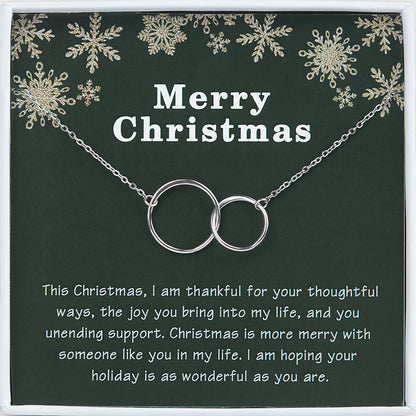 Merry Christmas Card and Infinity Rings Necklace Jewelry Gift Set