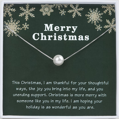 Merry Christmas Card and Freshwater Pearl Necklace Jewelry Set