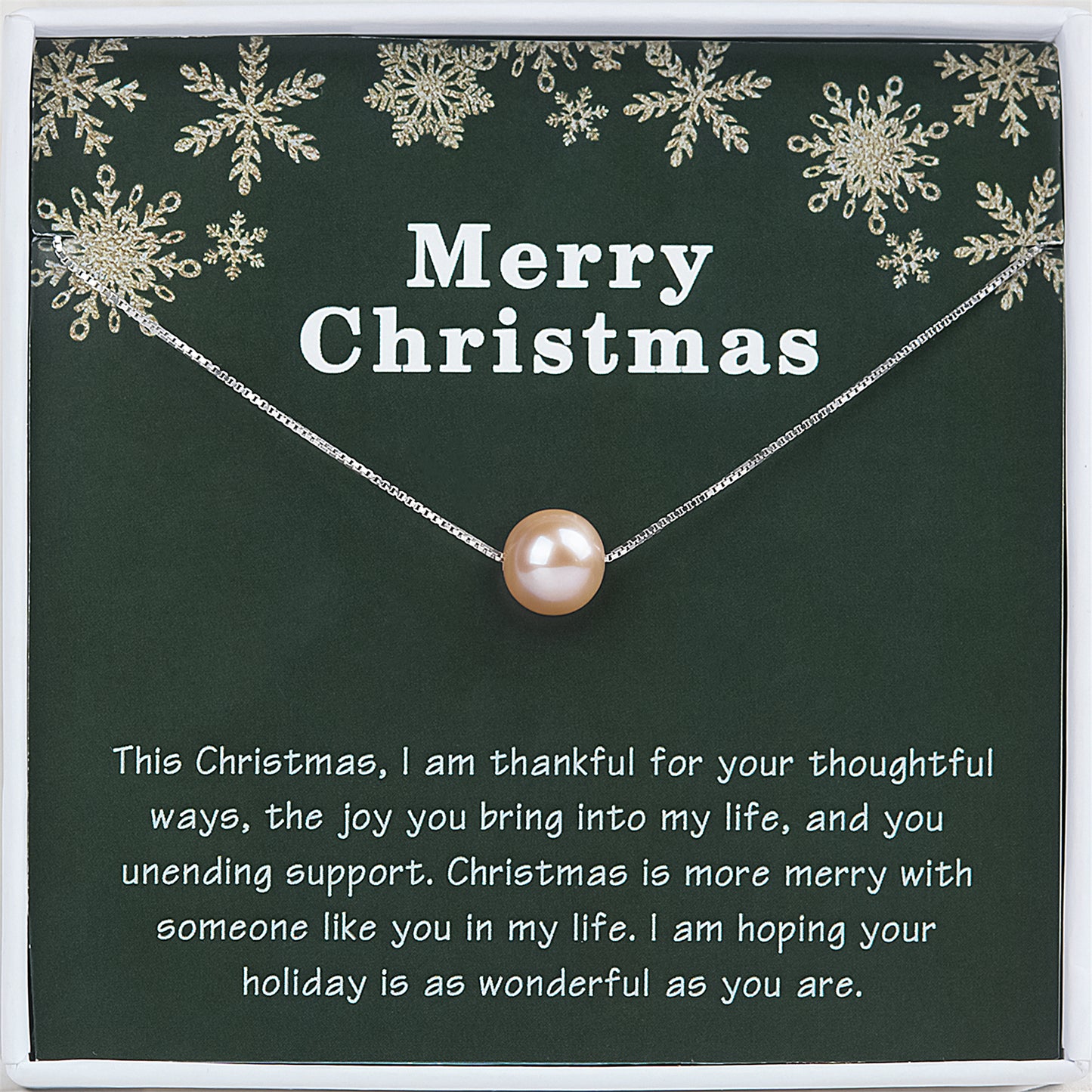 Merry Christmas Card and Freshwater Pearl Necklace Jewelry Set