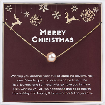 "Merry Christmas" Card and Pearl Necklace