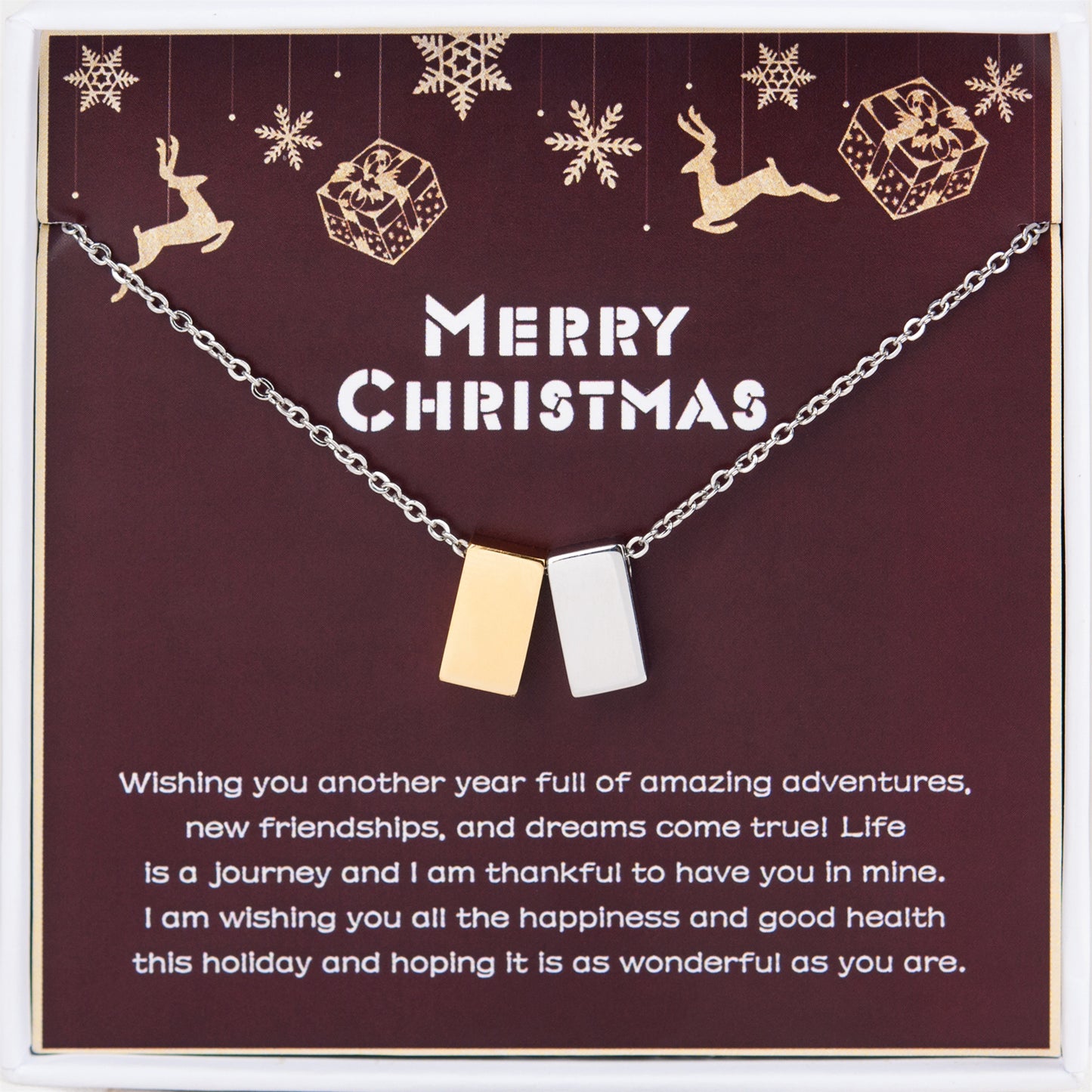 Merry Christmas Card and Cube Necklace Gift Set