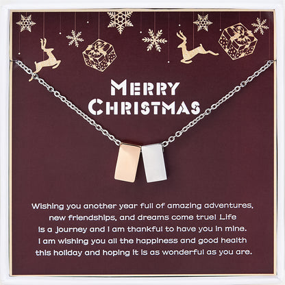 Merry Christmas Card and Cube Necklace Gift Set