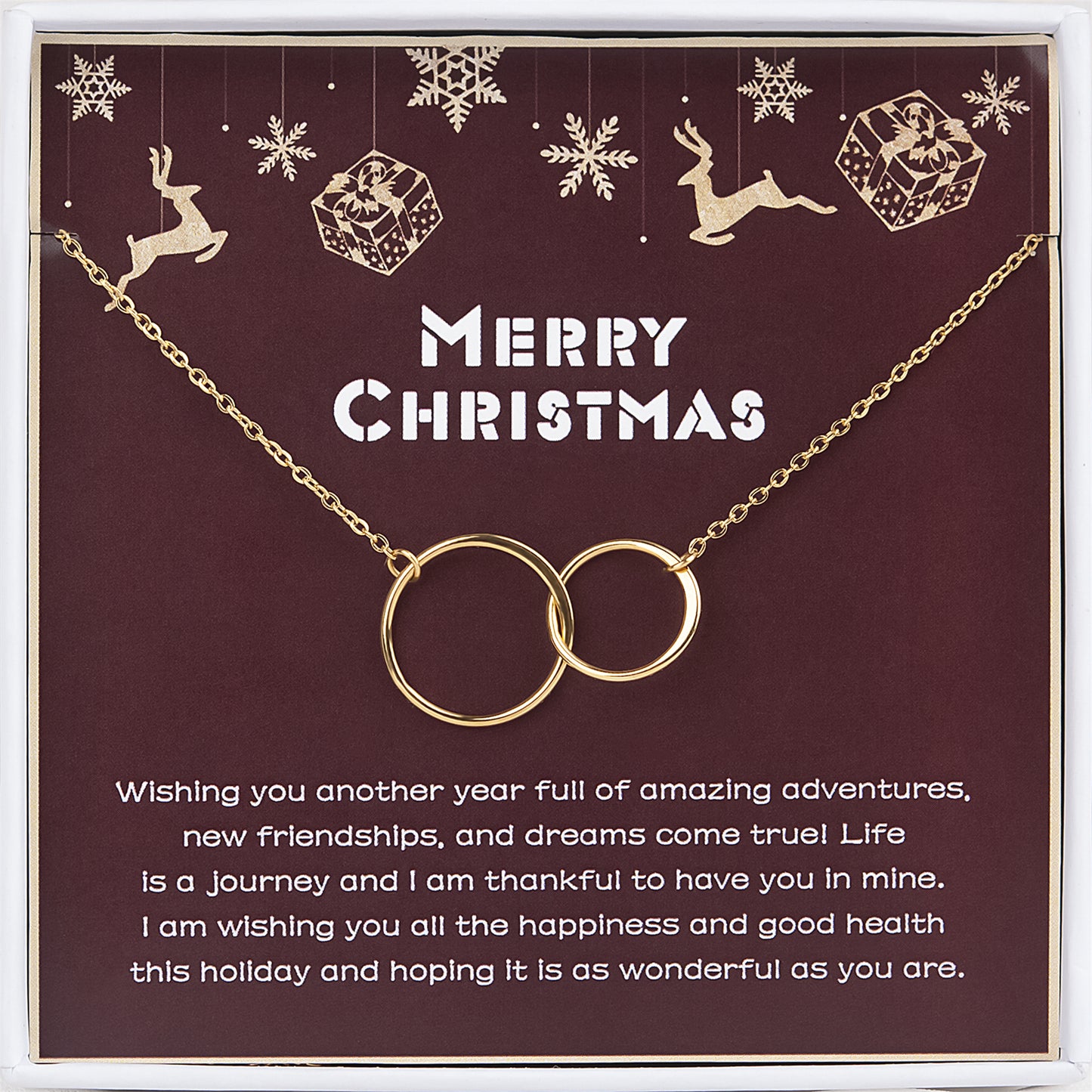 Merry Christmas Card and Infinity Rings Necklace Gift Set