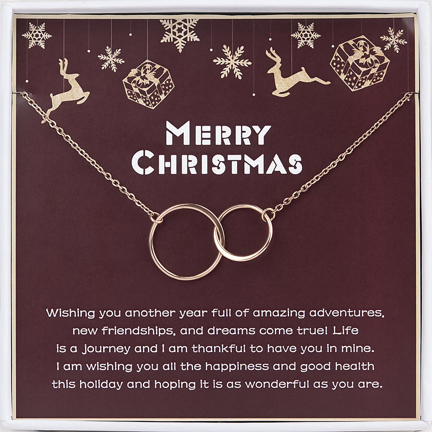 Merry Christmas Card and Infinity Rings Necklace Gift Set