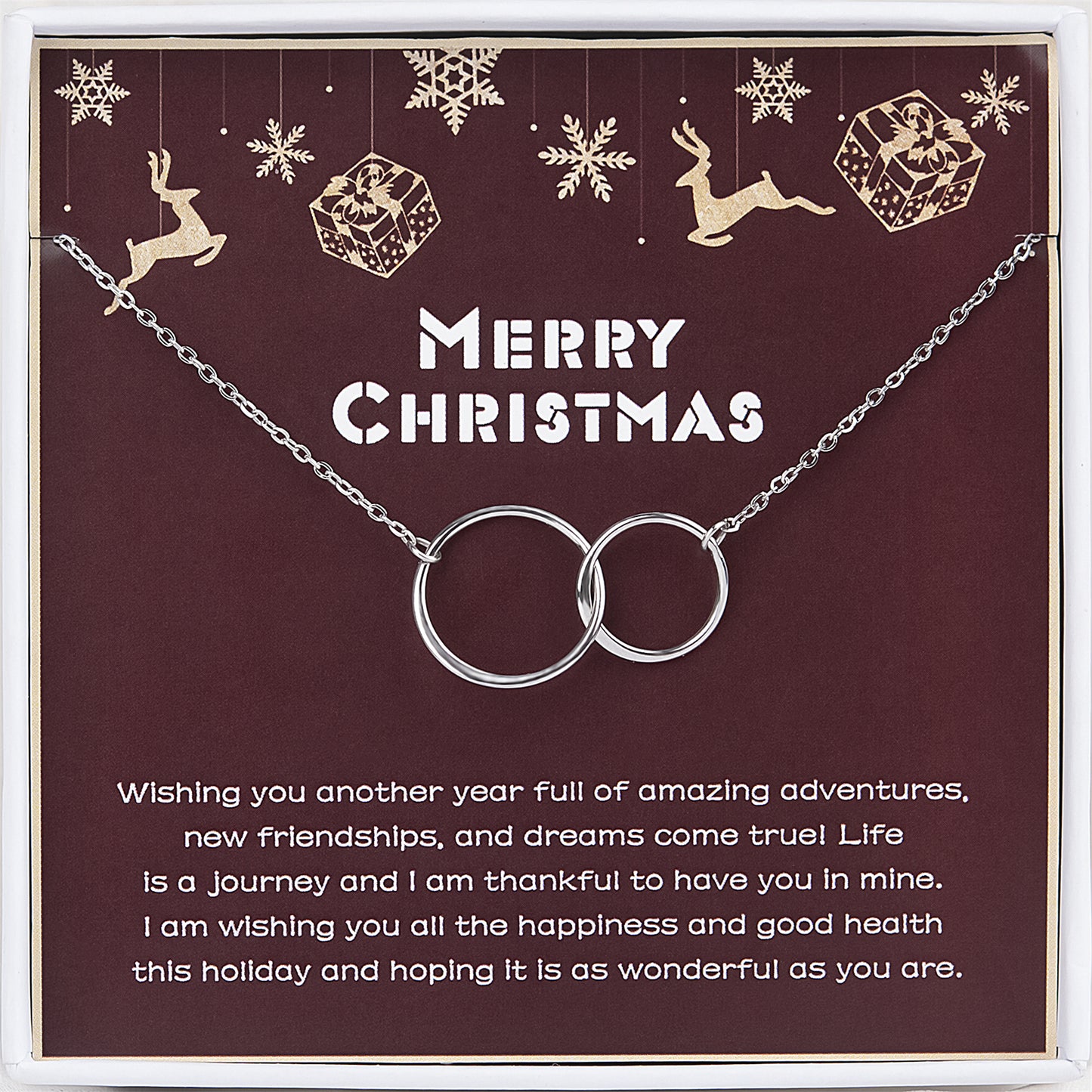 Merry Christmas Card and Infinity Rings Necklace Gift Set