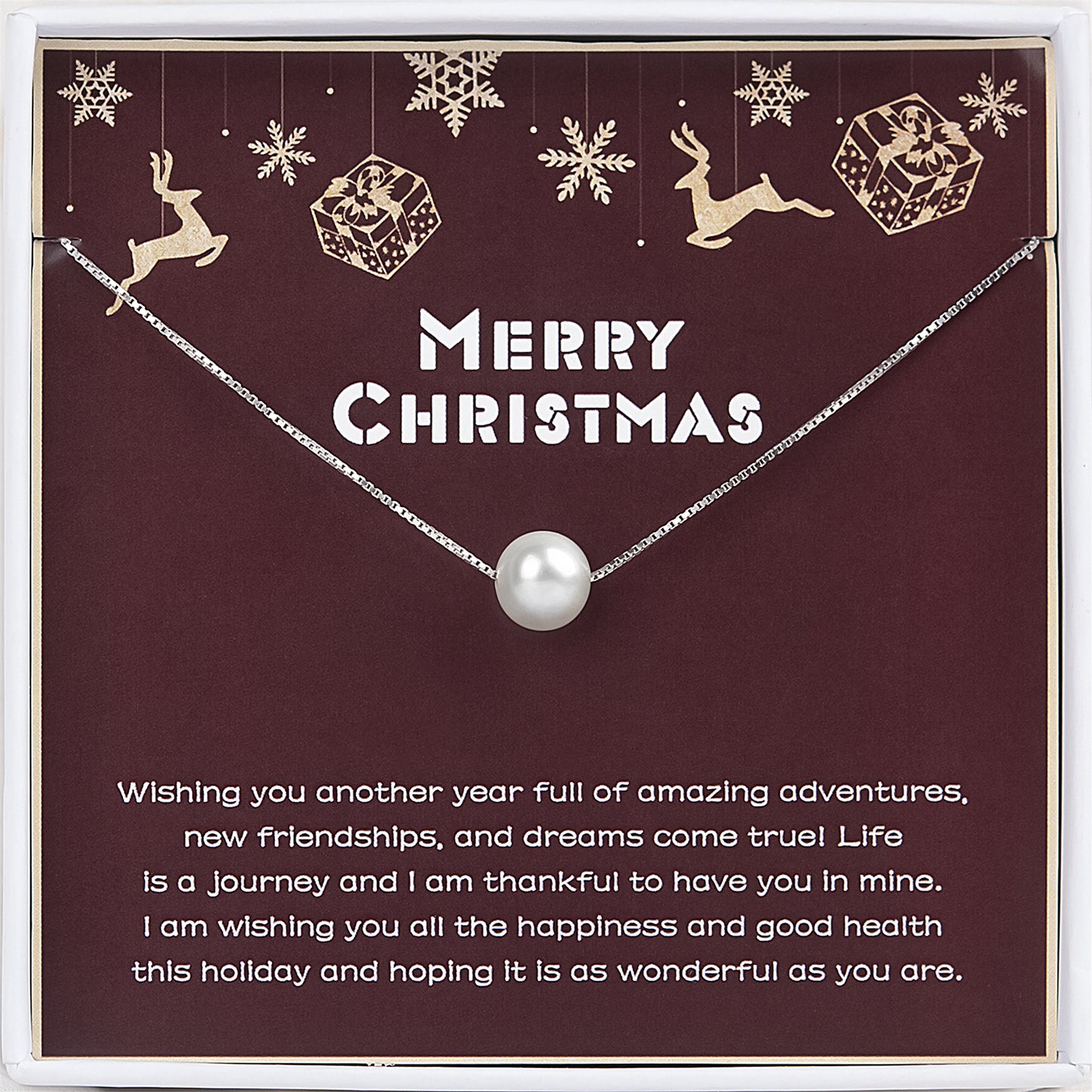 "Merry Christmas" Card and Pearl Necklace