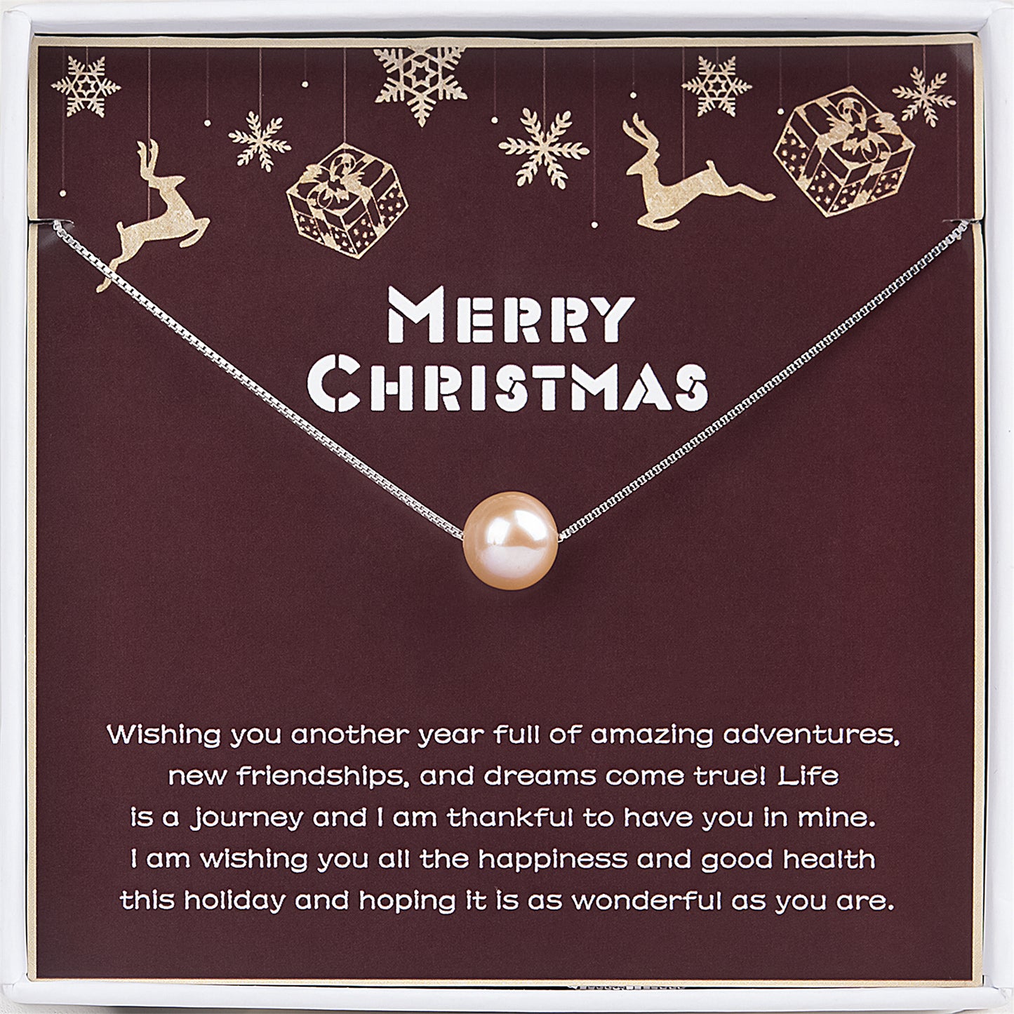 "Merry Christmas" Card and Pearl Necklace