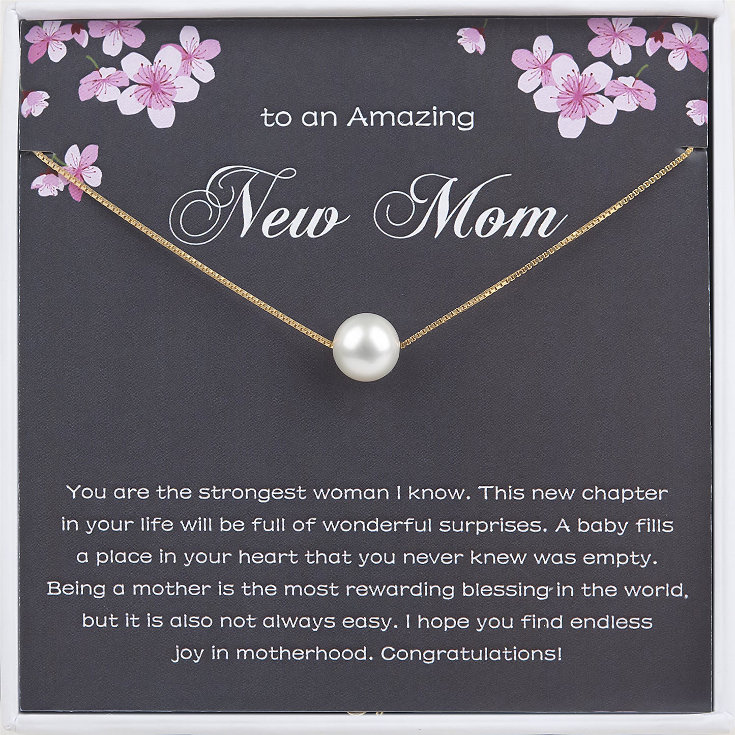 "To an Amazing New Mom" Card and Pearl Necklace