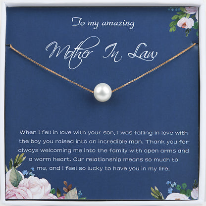 "To an Amazing Mother in Law" Card and Pearl Necklace