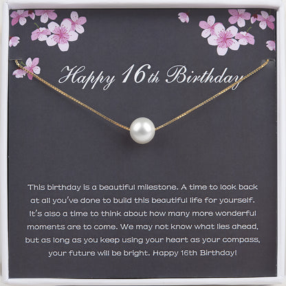 "Happy 16th Birthday" Card and Pearl Necklace