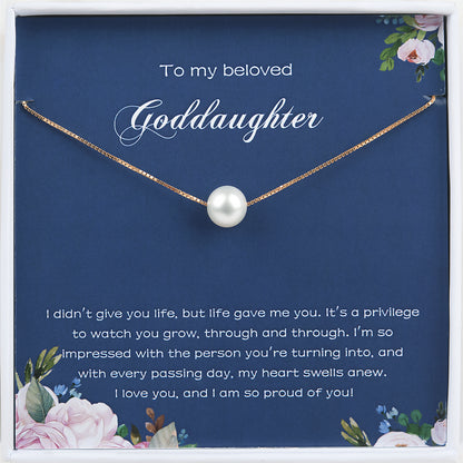 "To my Beloved Goddaughter" Card and Pearl Necklace