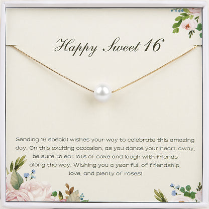 "Happy Sweet 16" Card and Pearl Necklace