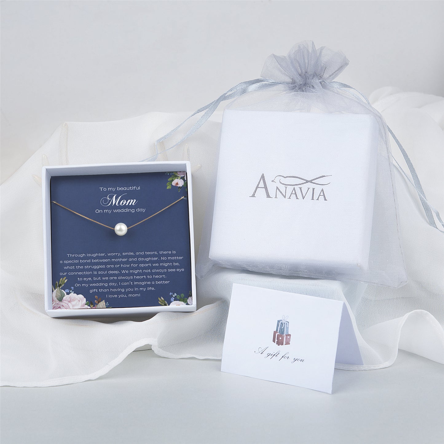 "To my Beloved Mom" Card and Pearl Necklace