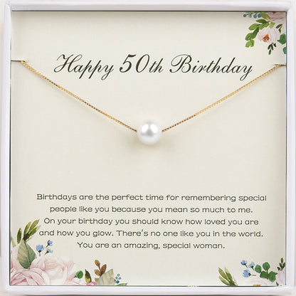 "Happy 50th Birthday" Card and Freshwater Pearl