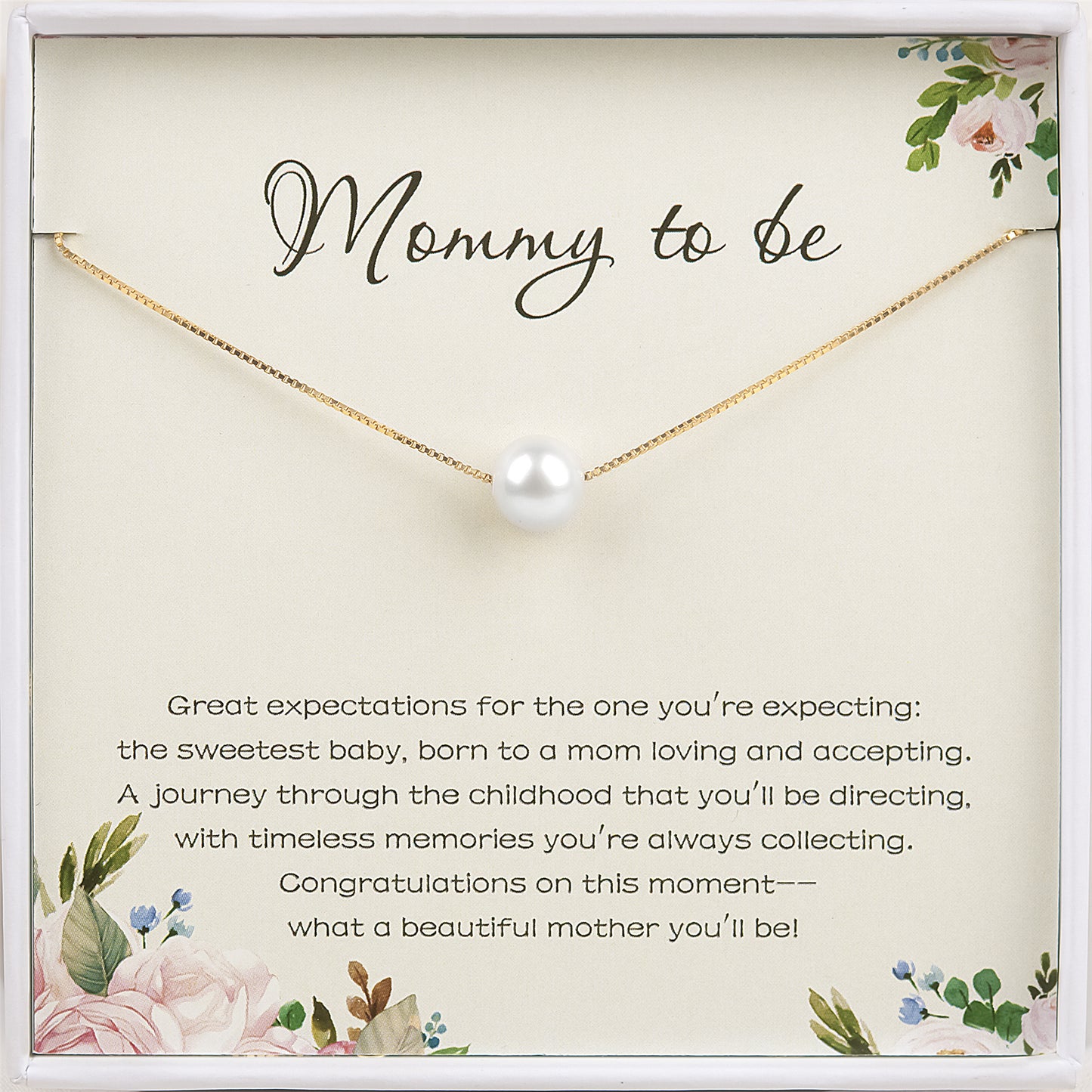 "Mommy to be" Card and Pearl Necklace