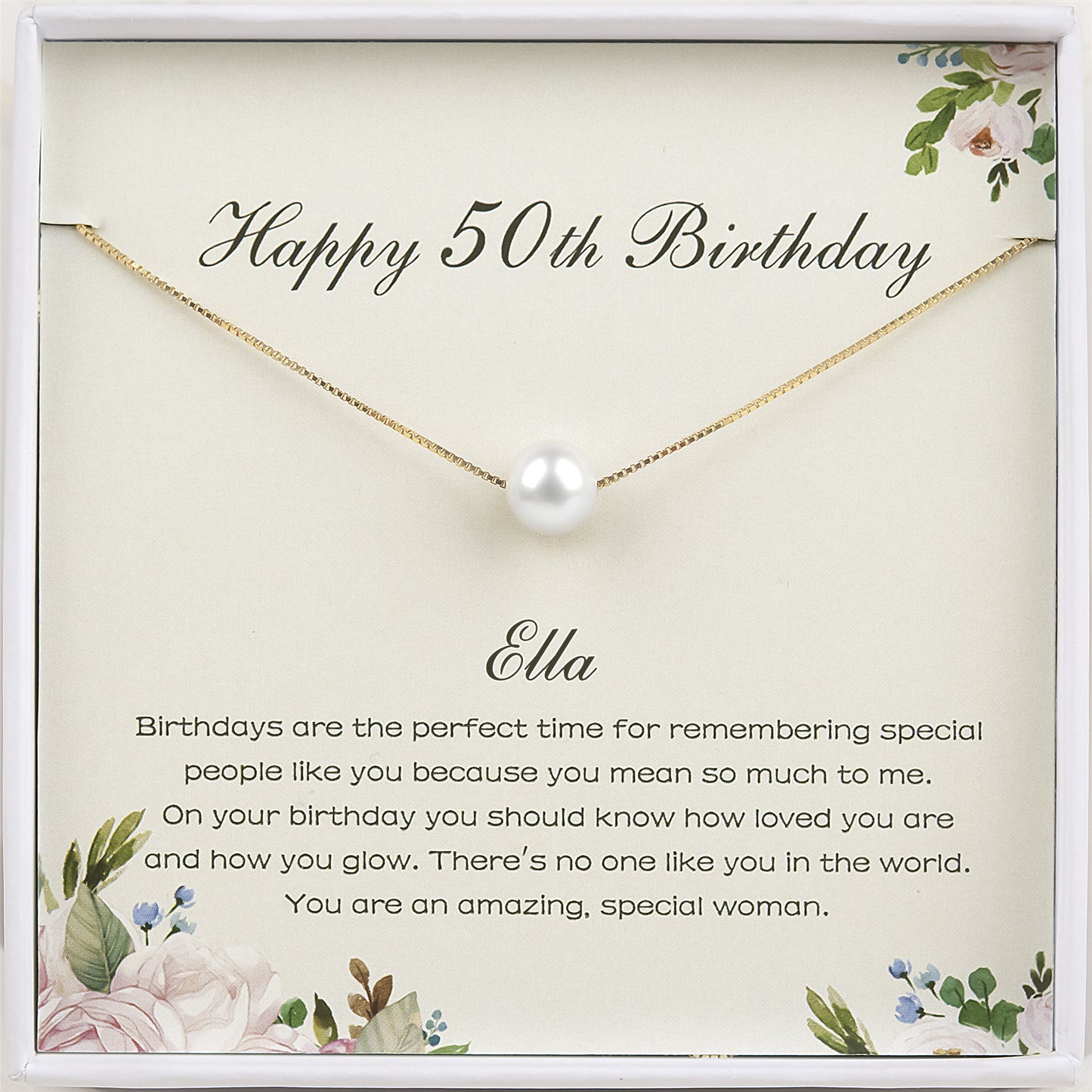 "Happy 50th Birthday" Card and Freshwater Pearl