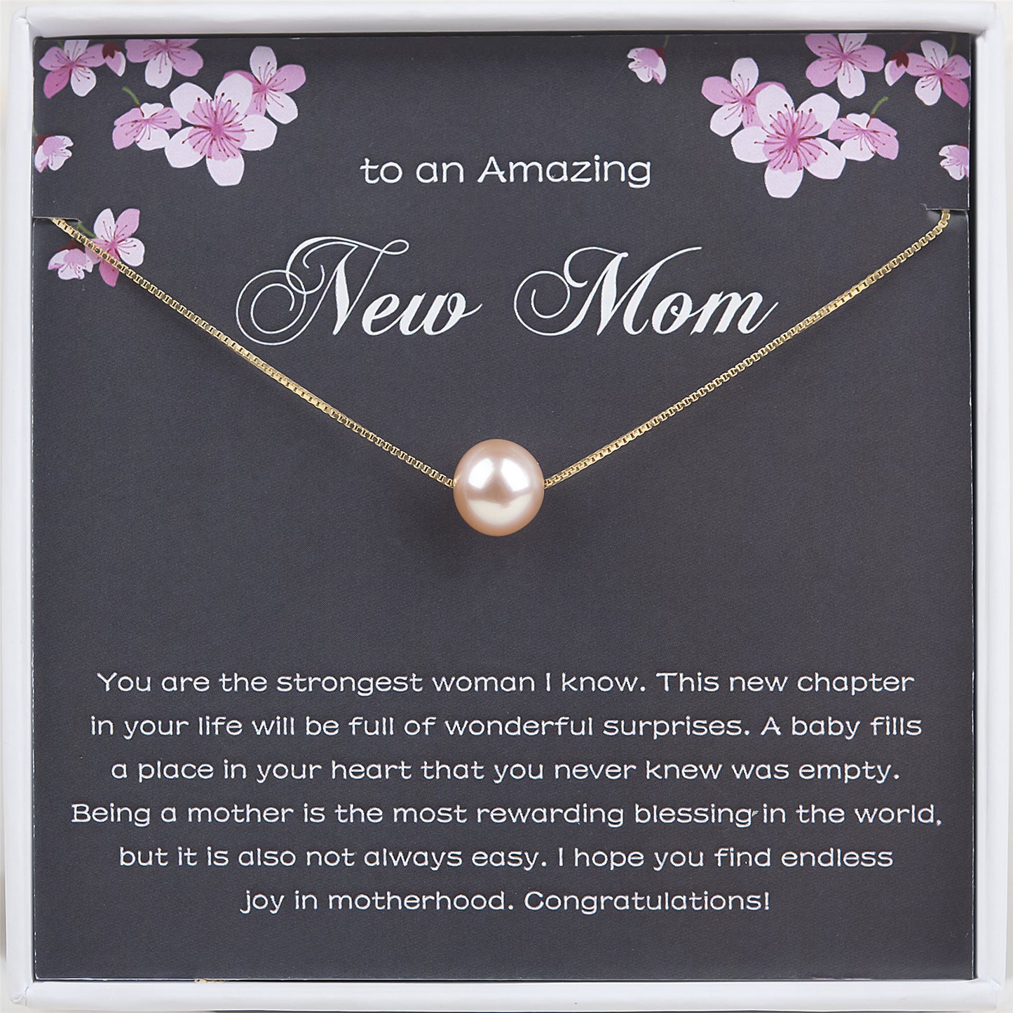 "To an Amazing New Mom" Card and Pearl Necklace