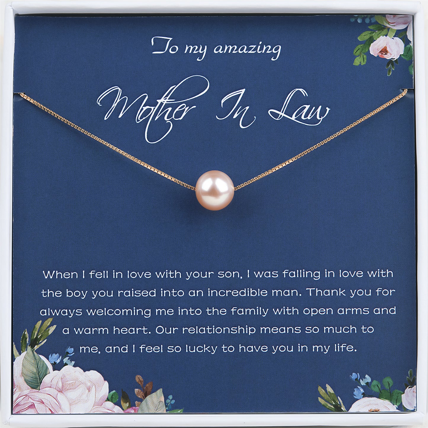 "To an Amazing Mother in Law" Card and Pearl Necklace