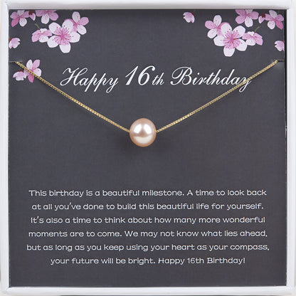 "Happy 16th Birthday" Card and Pearl Necklace