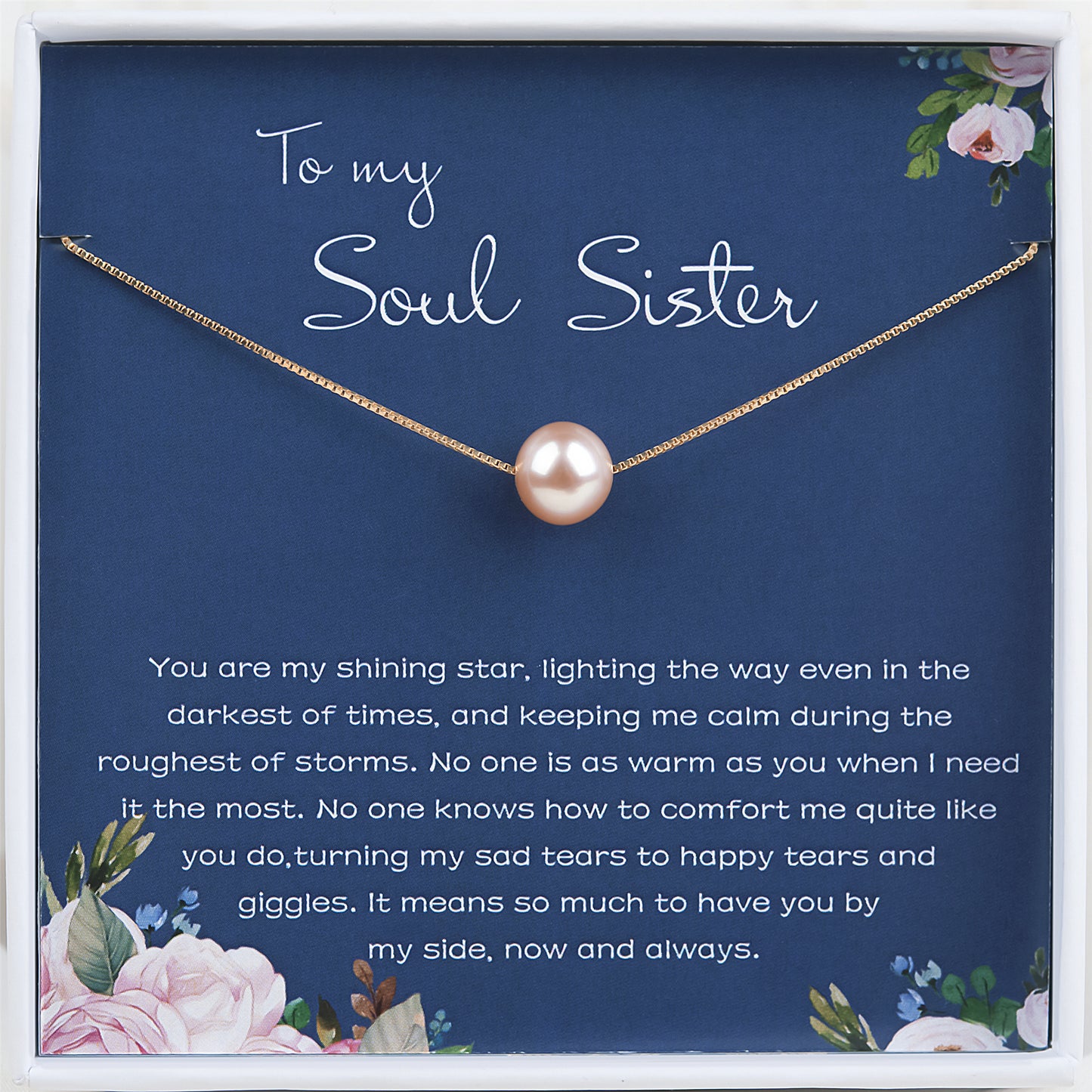 Soul Sister Pearl Necklace, Custom Birthday Gift 925 Sterling Silver Necklace for Soul Sister