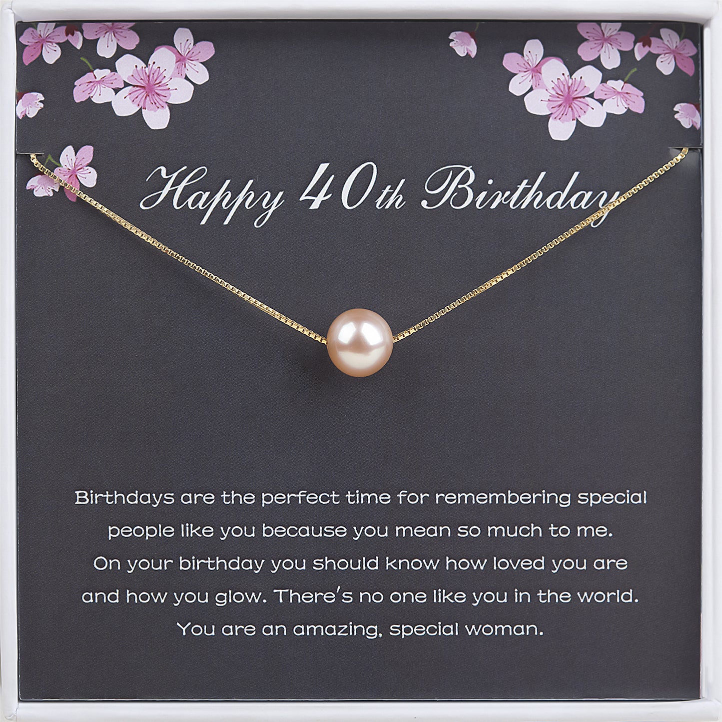 "Happy 40th Birthday" Card and Pearl Necklace