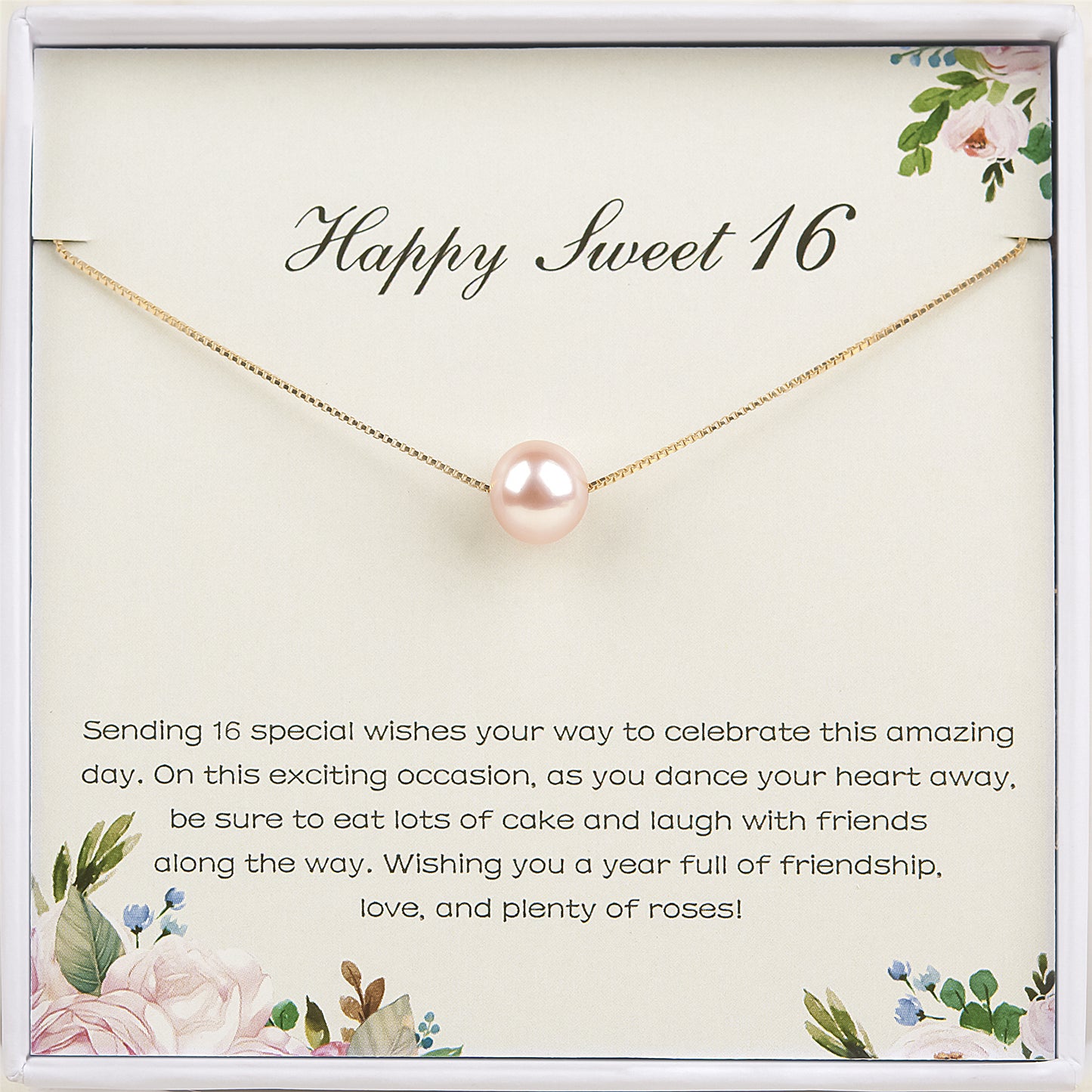 "Happy Sweet 16" Card and Pearl Necklace