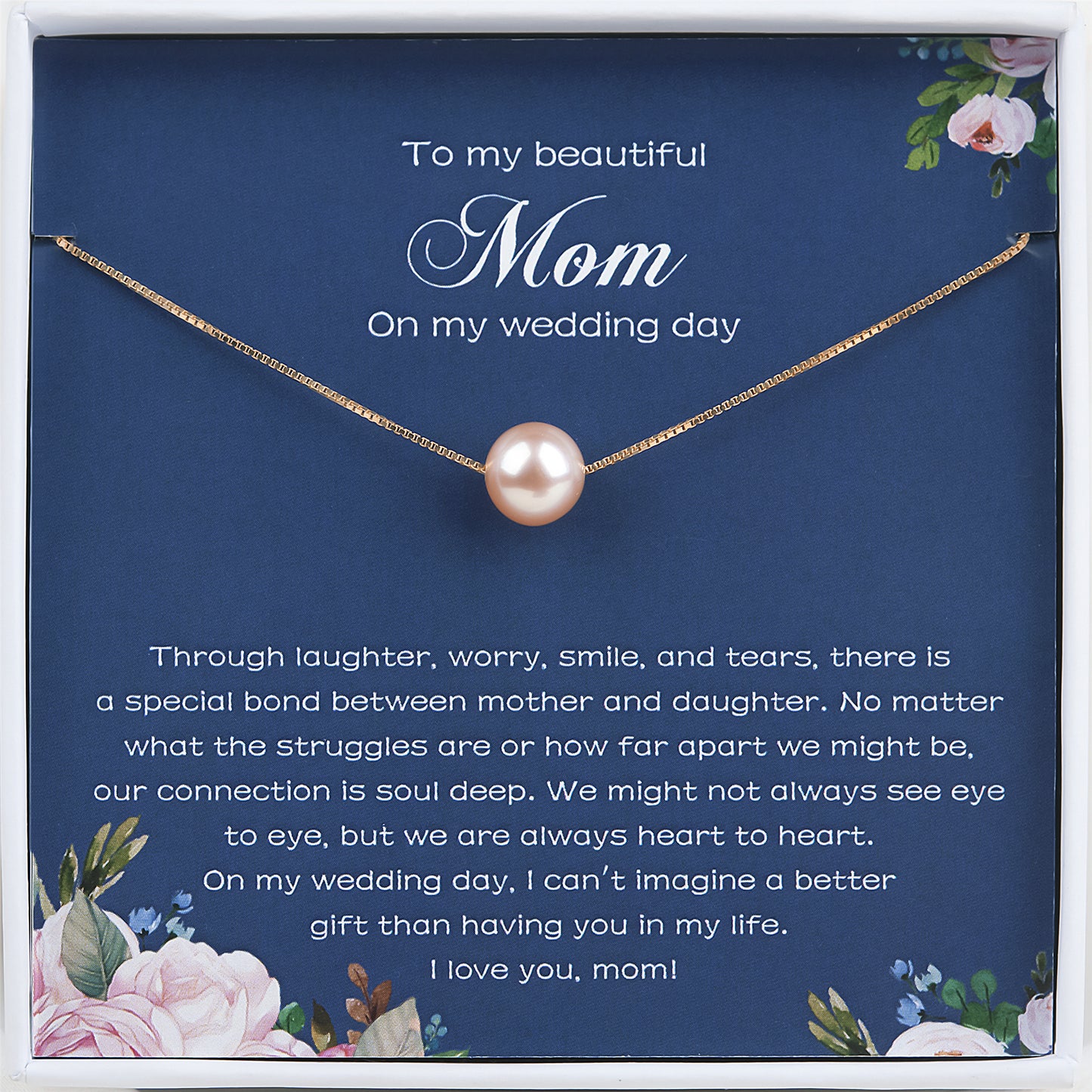 "To my Beloved Mom" Card and Pearl Necklace