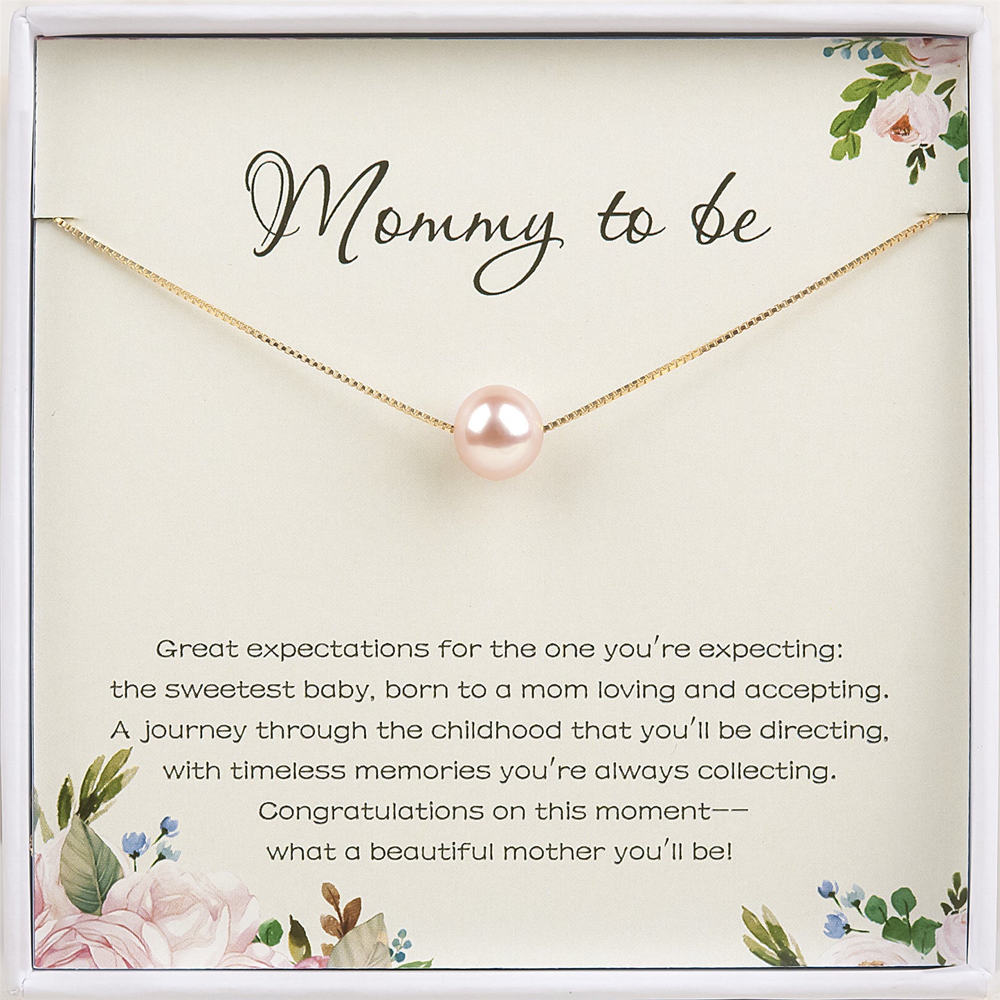 "Mommy to be" Card and Pearl Necklace