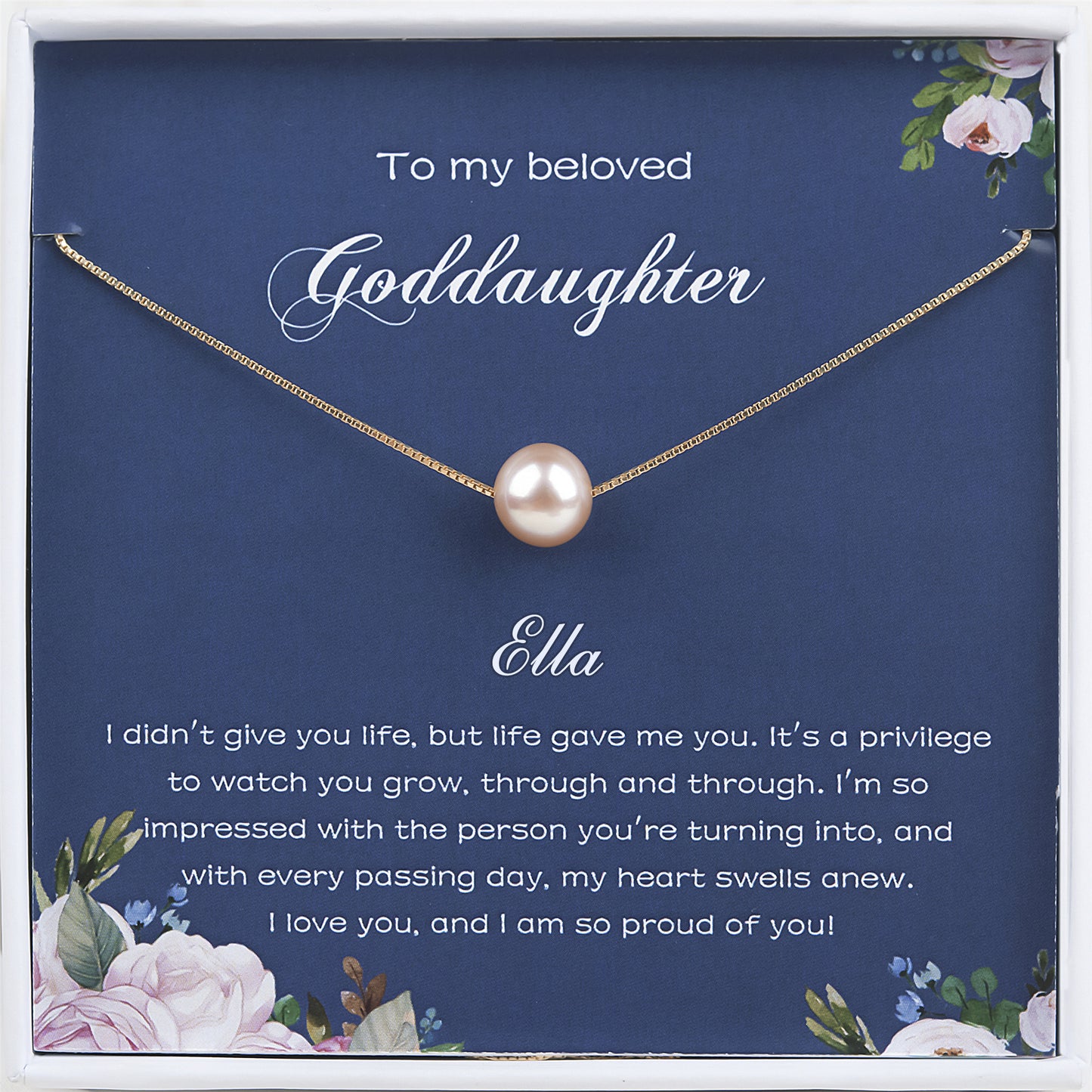 "To my Beloved Goddaughter" Card and Pearl Necklace