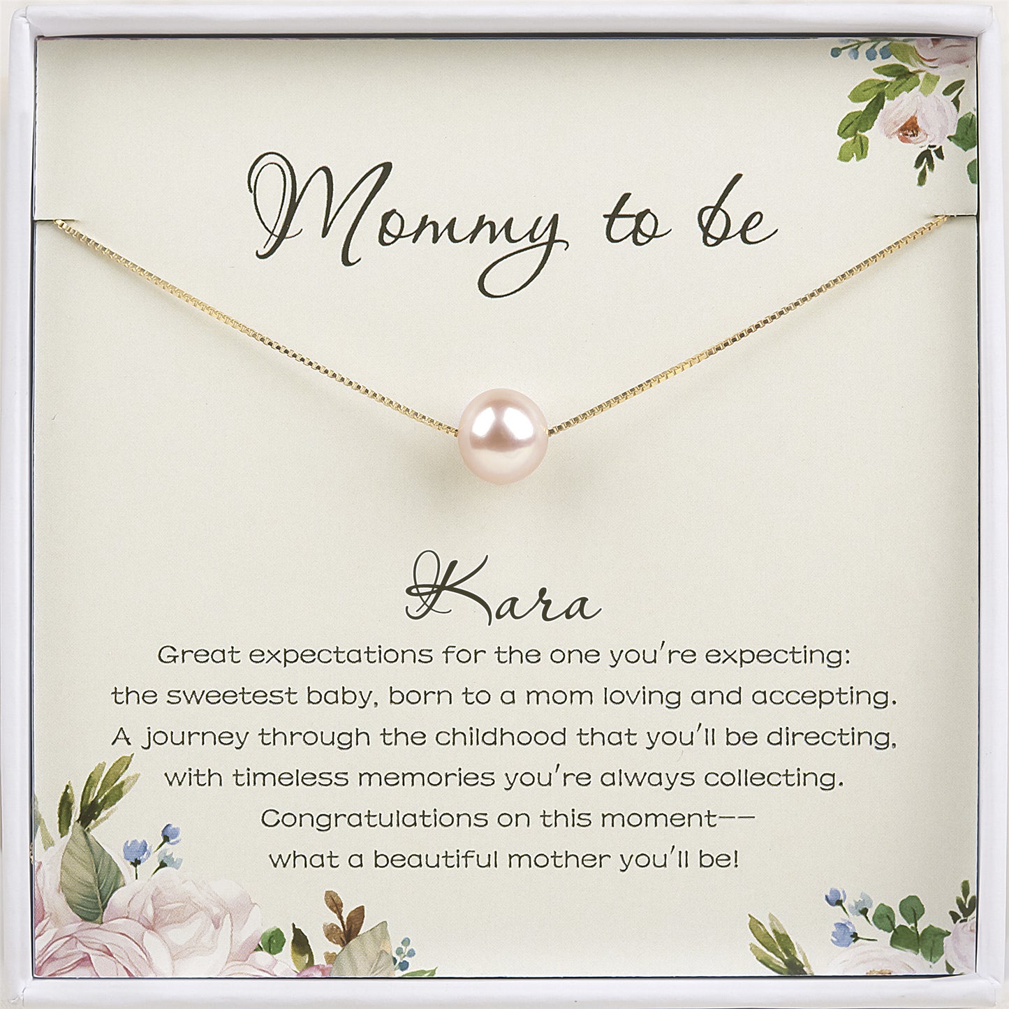 "Mommy to be" Card and Pearl Necklace