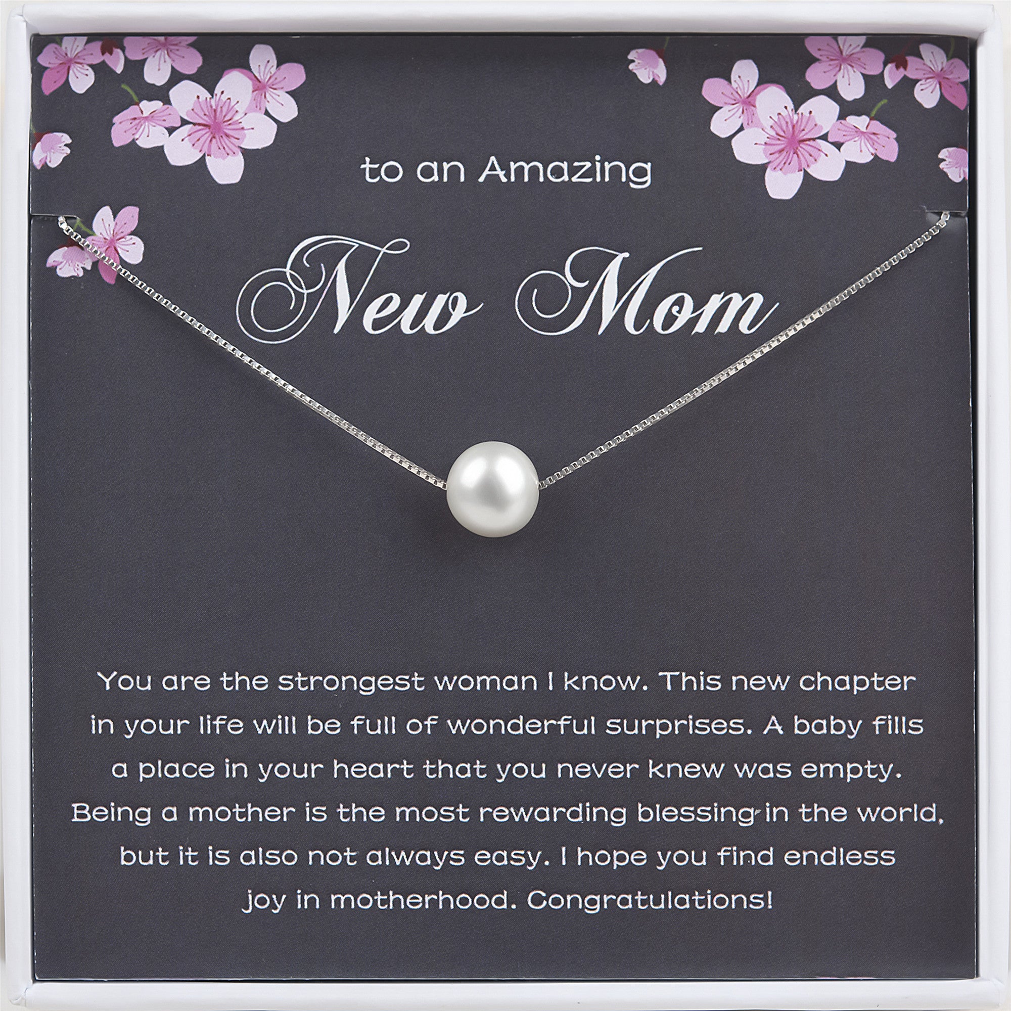 "To an Amazing New Mom" Card and Pearl Necklace