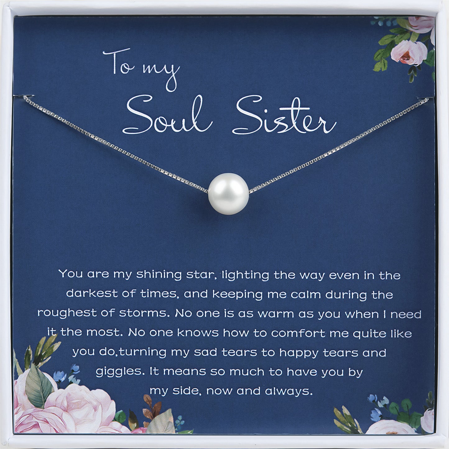 Soul Sister Pearl Necklace, Custom Birthday Gift 925 Sterling Silver Necklace for Soul Sister