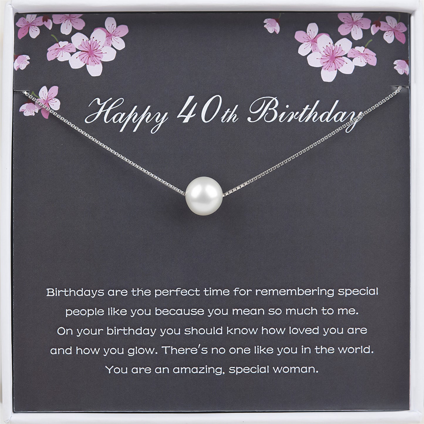 "Happy 40th Birthday" Card and Pearl Necklace