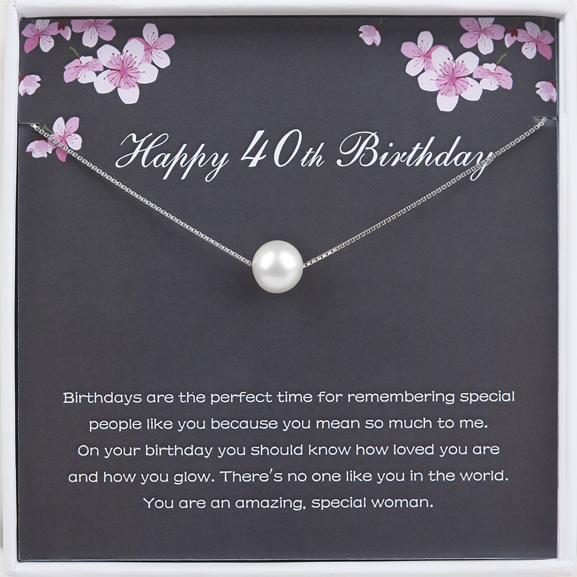"Happy 40th Birthday" Card and Pearl Necklace